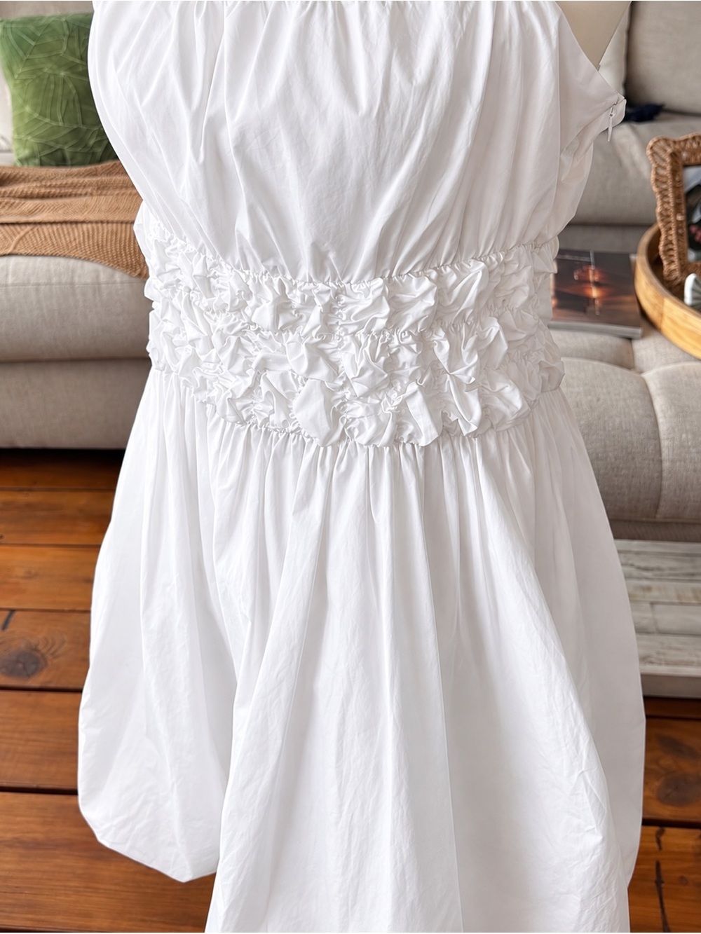 NWT PINCH White Bubble Hem Mini Dress Ruched Waist Size L - Picture 6 of 13